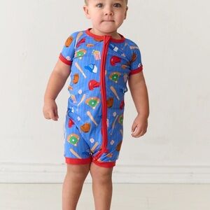 Little sleepies Blue Baseball Print Kids One Piece 12-18 months